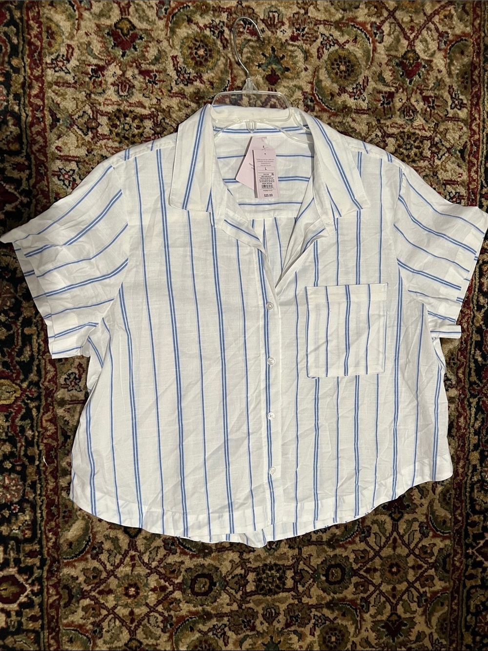 Auden White Short-Sleeve Button-Up Pajama Sleep  Top Lounge Wear Size Large New